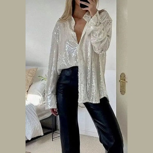 'Acacia' Sequin Long Sleeve Shirt - Celes Fashion
